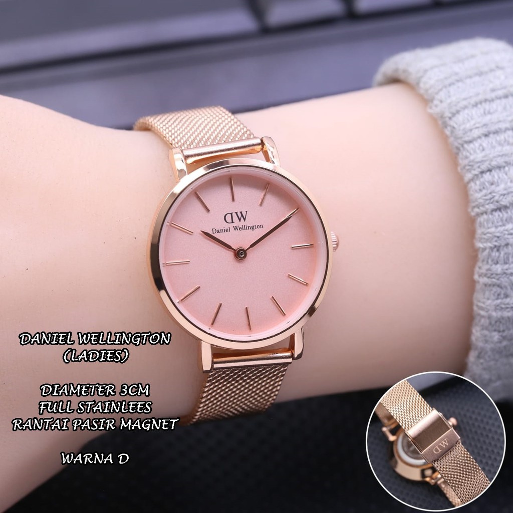 FREE BOX)JAM TANGAN WANITA WD RANTAI PASIR MAGNET BODY BULAT KNOP