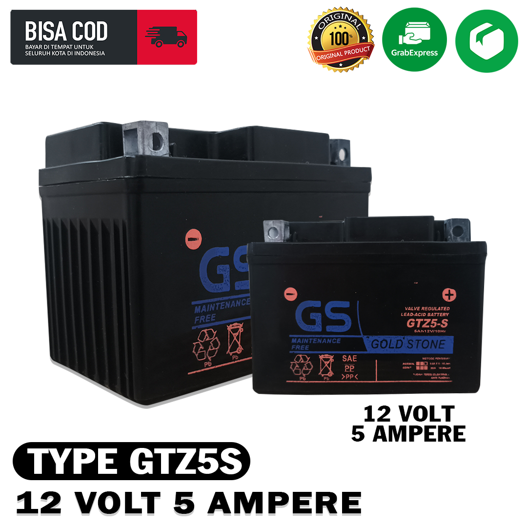 Aki KERING GTZ5S 5 AMPERE GS GOLDEN STONE BUAT MOTOR HONDA BEAT,ALKI