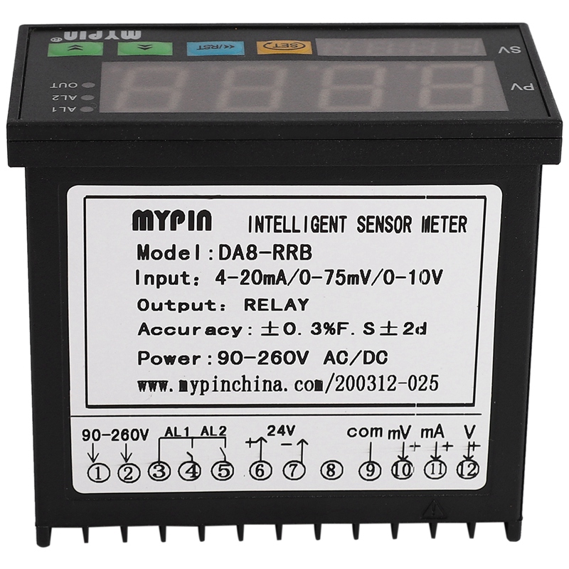mypin Digital Sensor Meter Multi-Functional Intelligent Led Display 0-75Mv/4-20Ma/0-10V 2 Relay Alarm Output Da8-Rrb