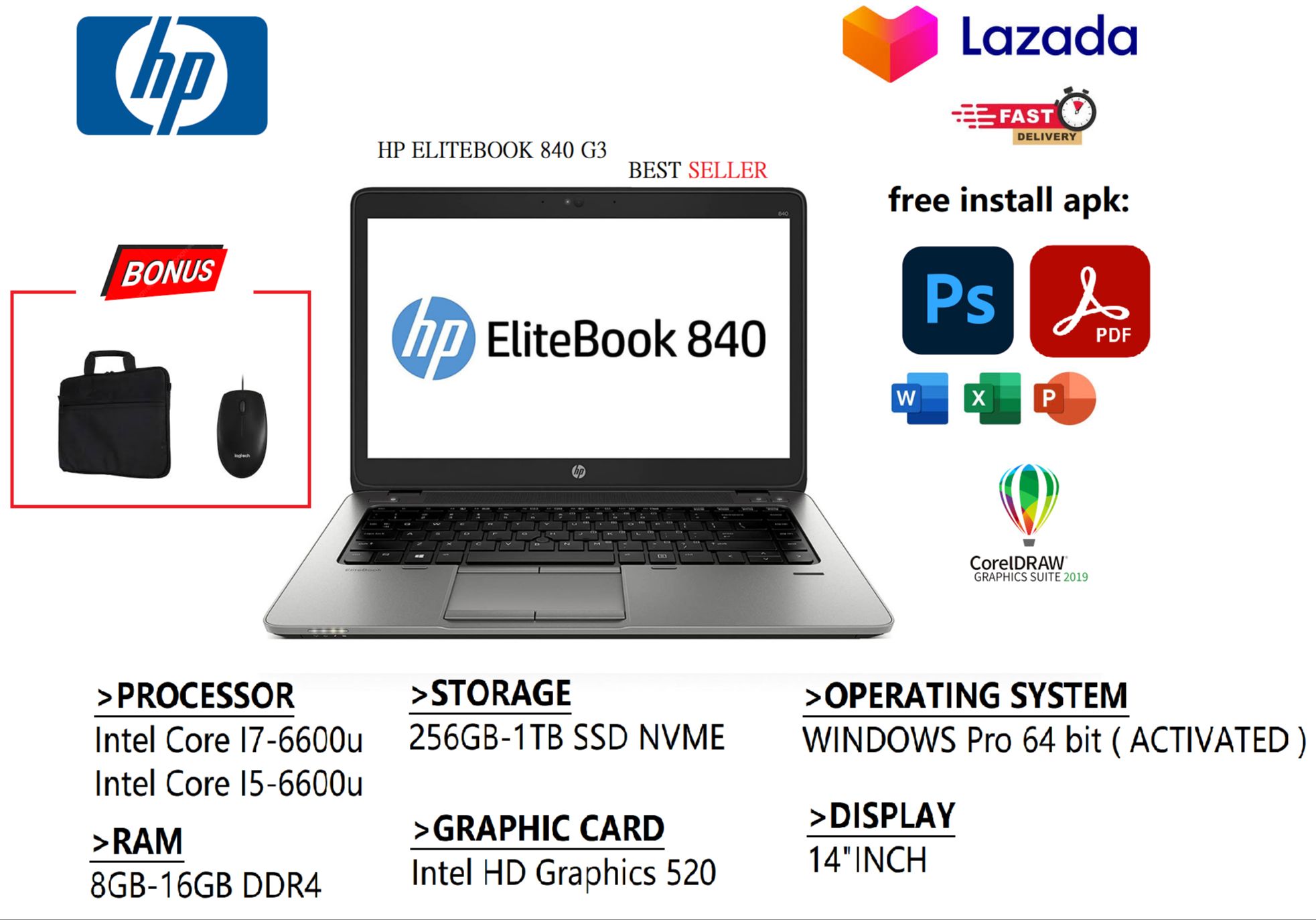 Nvme Hp Laptop With 1tb Ssd Laptop HP ELITEBOOK 840 G3 CORE I7 6TH