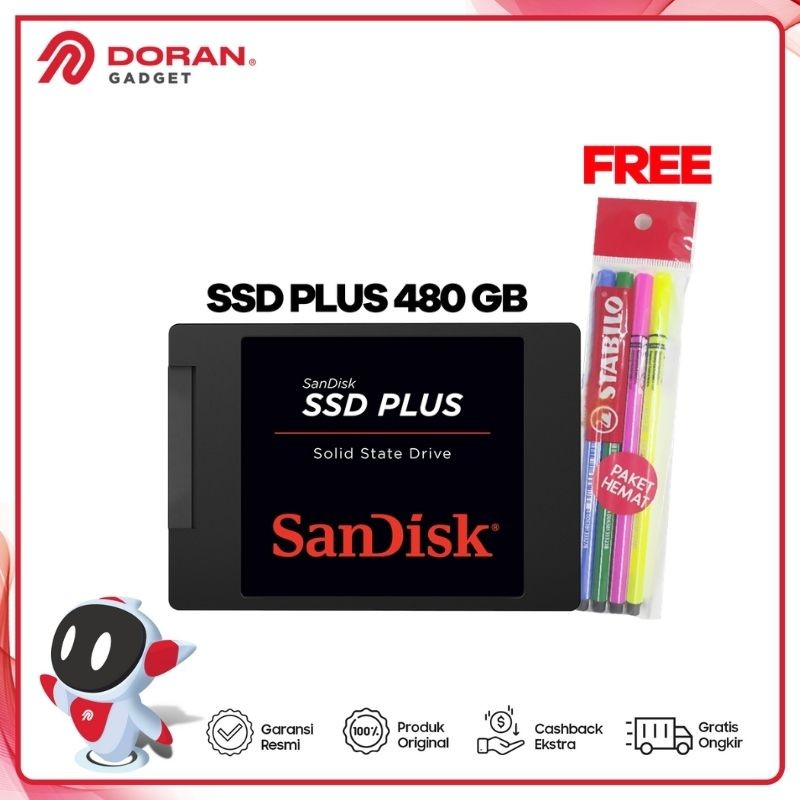 SSD Sandisk Plus 480GB Original Garansi Resmi Tahun Lazada