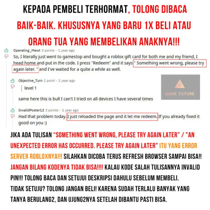 Cantik Roblox Sepuluh Usd Digital Card Promo Lazada Indonesia - roblox redeem something went wrong