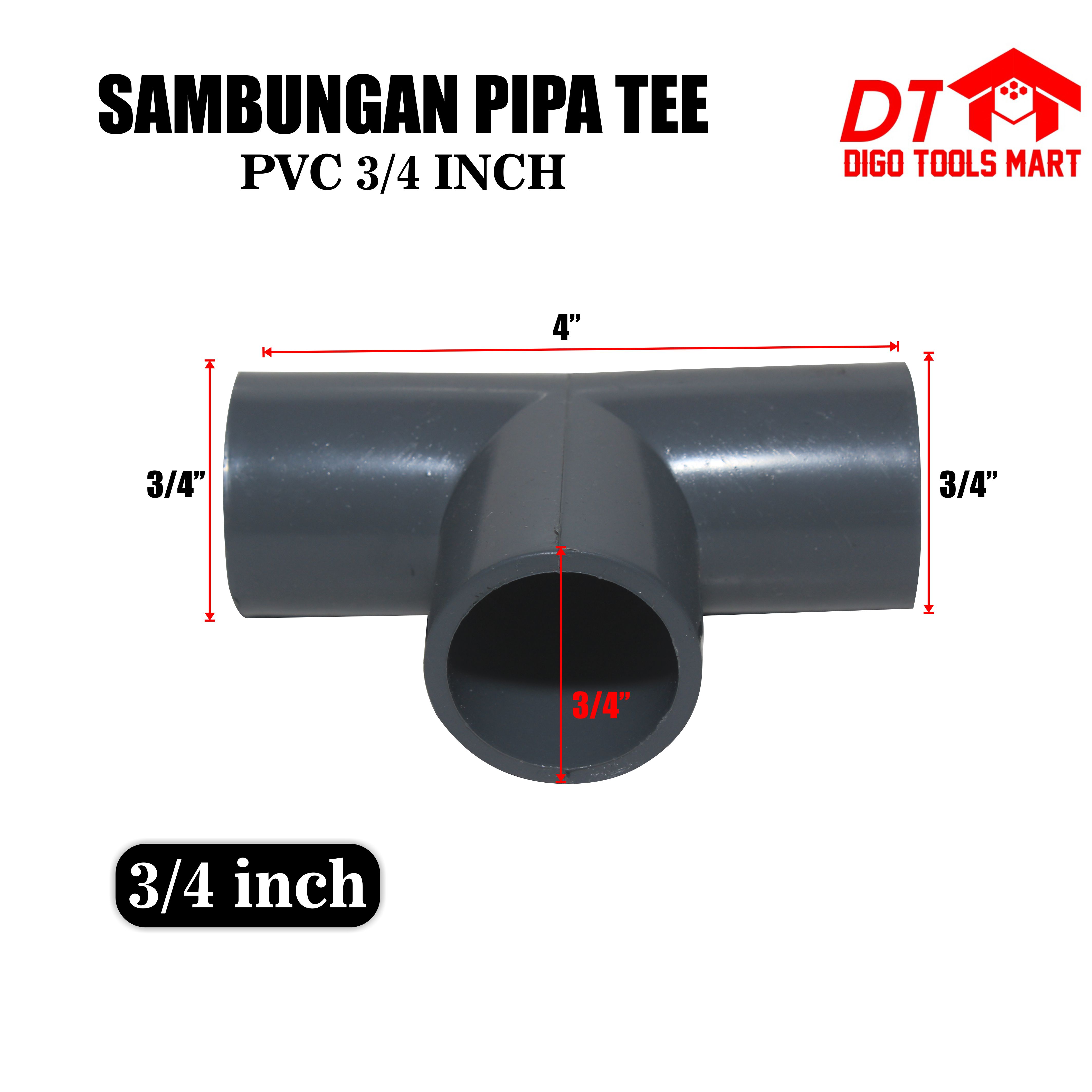 Tee Pipa Pvc 1 2 Inci 3 4 Inci 1 Inci Sambungan T Pipa Paralon Lazada