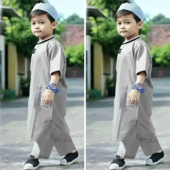 Murah Baju Koko Anak Laki Laki Model Pakistan Lis Warna Abu Terbaru 2020 Bonus Peci Kurta