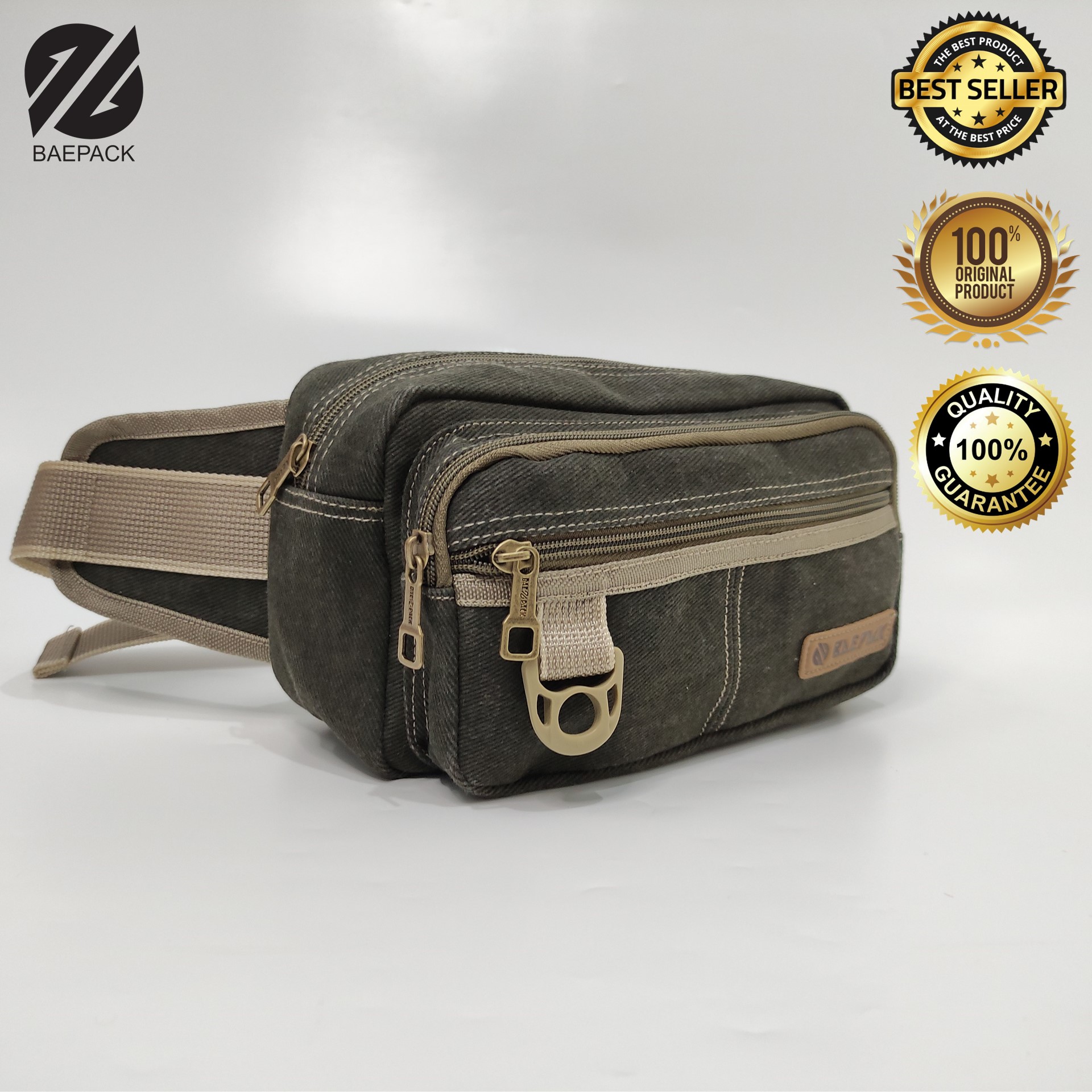 tas pinggang waist bag Cowok Cavero Hijau Army Baepack / Tas Pinggang