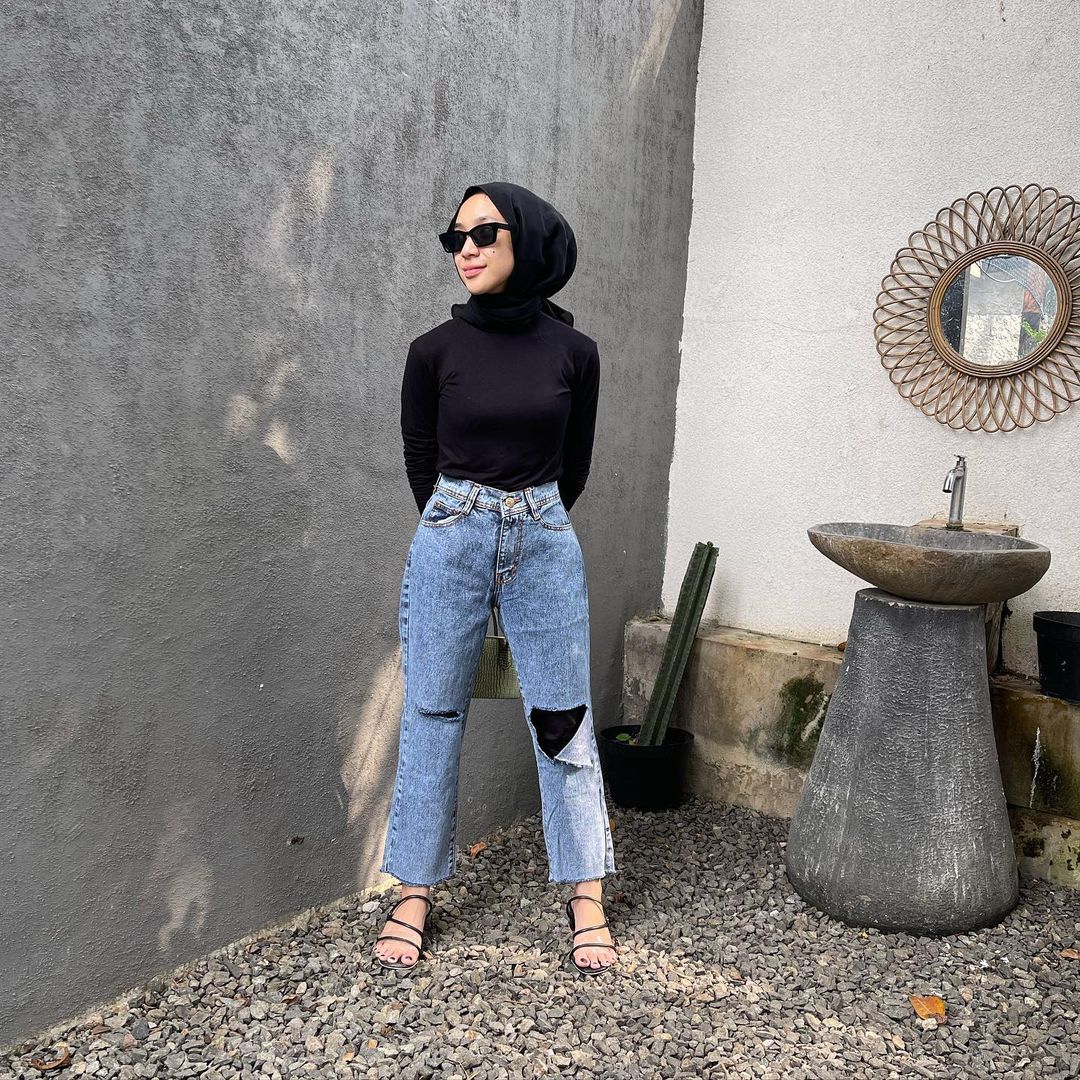 Ootd Wide Leg Jeans Outfit Hijab Celana Baggy Outfit Baggy Pants