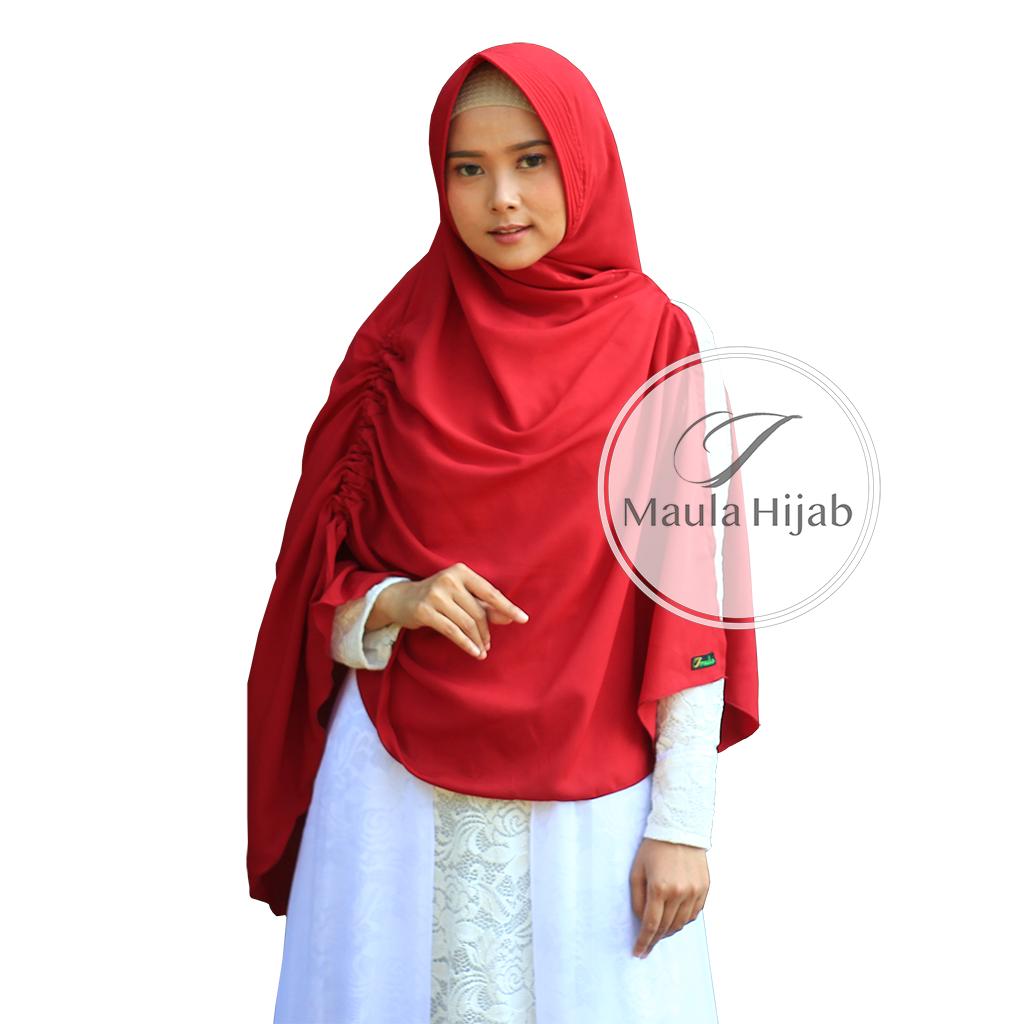 Maula Hijab Jilbab Instan Khimar Pet Antem Jumbo Wolfis Syari Serut Belah Samping Model Terbaru