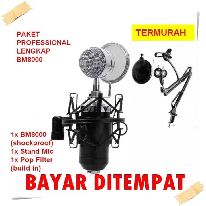 Paket Recording Mic Bm 8000 Full Set Microphone Kondenser Mikrofon Cover Lagu Lazada Indonesia