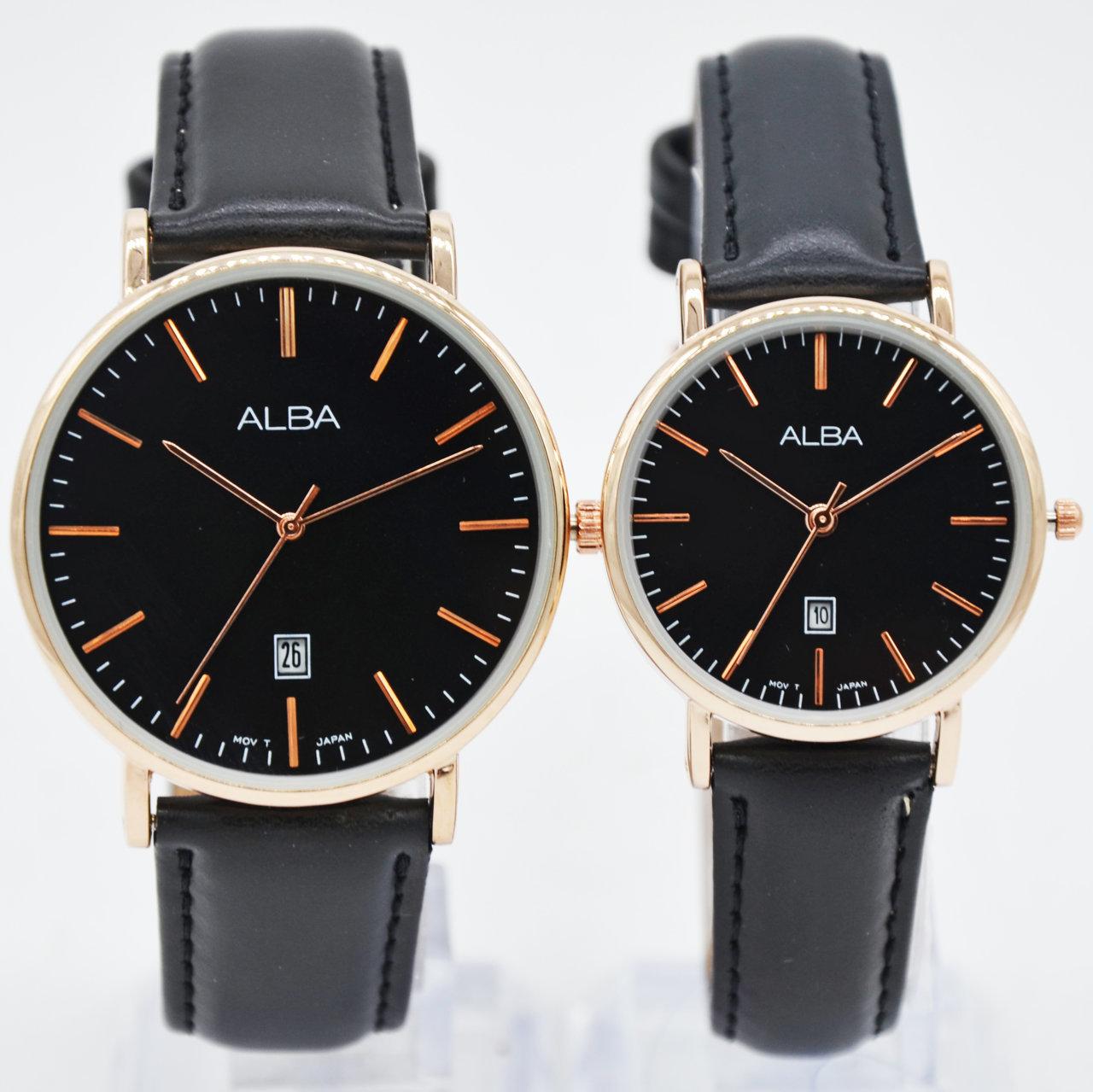 Jam Tangan Fashion Couple Alba 6D1107 - 2 Pcs - Rubber Strap - Active Date / Tanggal Aktif - Free Custom Box and Backup Battery