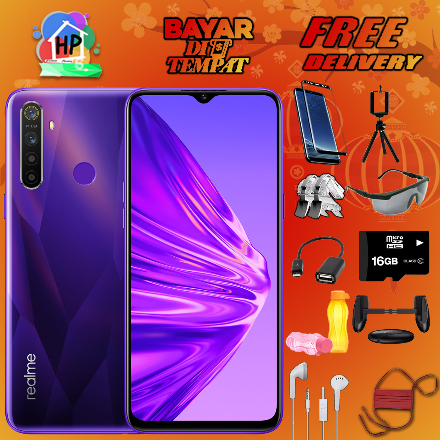 Realme 5 Ram 3G/64G Hp samsung, honor, vivo, dan xiaomi k30 lewat [COD / Gratis Ongkir / Garansi Resmi] + Paket Limetless Gaming [Realme 5]