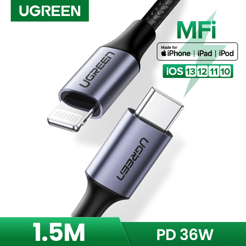 【1 Tahun Garansi】UGREEN Kabel Data for Apple iPhone 11, 11 Pro, XR, 8Plus USB Tipe C ke Lightning untuk MacBook Pro Lightning ke USB-C untuk Apple, Kabel Pengisian Daya Cepat PD untuk Macbook, Dibuat untuk iPhone Xs Max, iPhone Xr, iPad Pro, iMac MFI