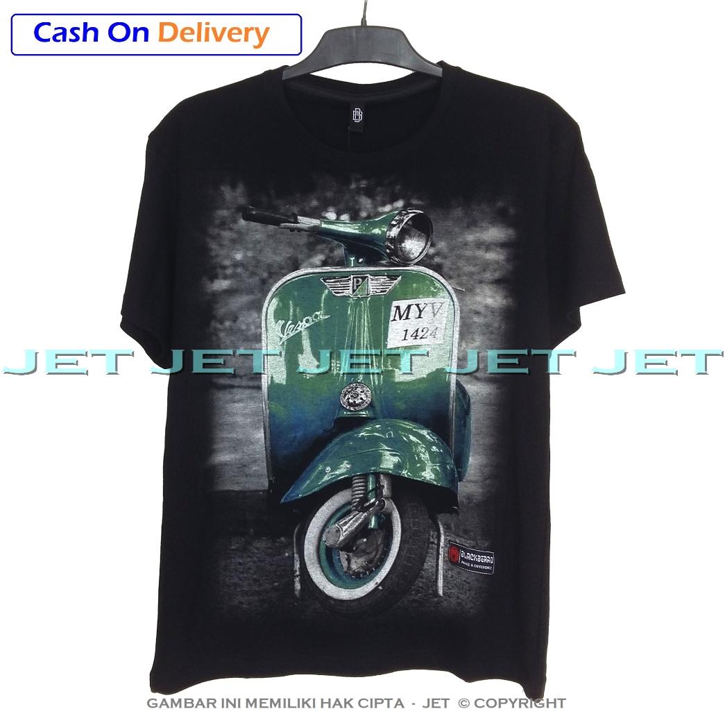 JeT - 100% Cotton Combed 30s - Vespa Hijau Scooter Antik Motor Otomotif - Pria Wanita - Real Pic - Ready Stock – Kirim Dari Jakarta – Kaos Distro Bandung - Keren - Bahan Bagus - Lembut - Nyaman - Adem - Awet - Simple Fashion - Lazada Express – Hitam
