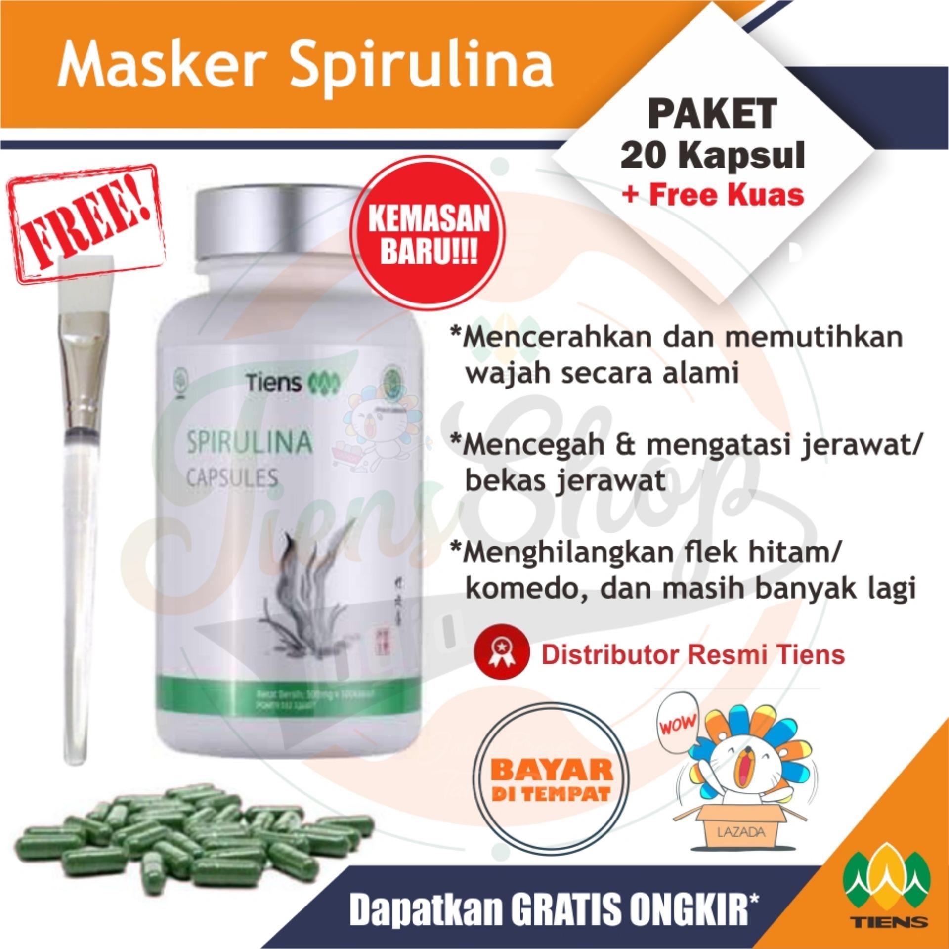Tiens Masker Spirulina / PAKET 20 Kapsul / Pembersih wajah, Penghilang komedo & Jerawat + GRATIS Kuas Masker Tiens Shop Jogja