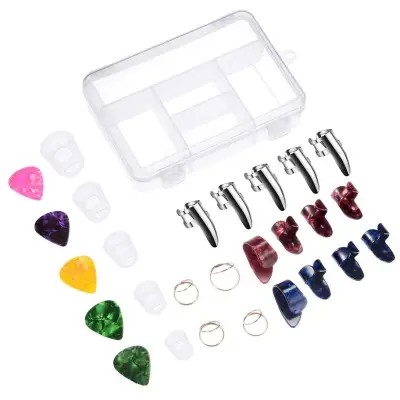 Guitar Accessories Kit Including 18 Pieces Thumb and Finger Picks (3 Types),5 Pieces Clear Finger Protectors and 5 Pieces Standard Guitar Picks
