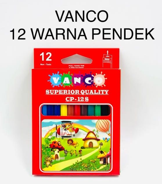 Pensil Warna / Pensil Gambar / Color Pencil VANCO 12 WARNA PENDEK Bagus