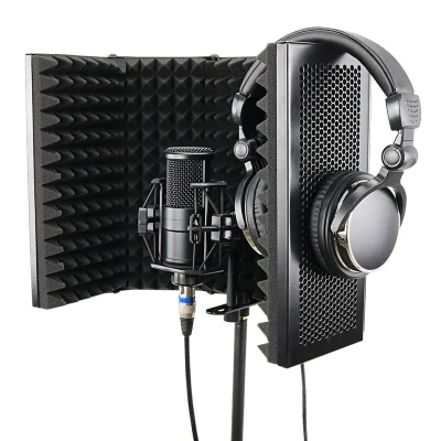 5 Panel Foldable Studio Microphone Isolation Shield Recording Sound Absorber Foam Panel