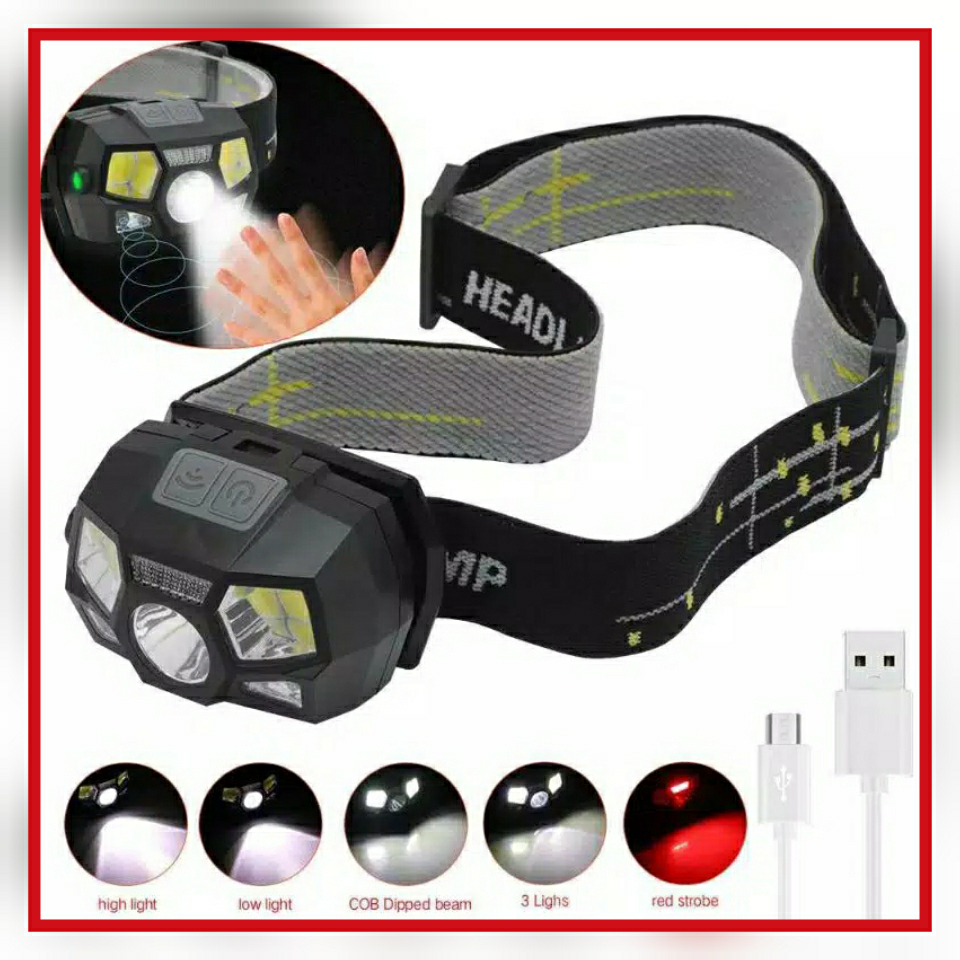 Headlamp Stronglight Induction Senter Kepala Rechargeable USB Motion