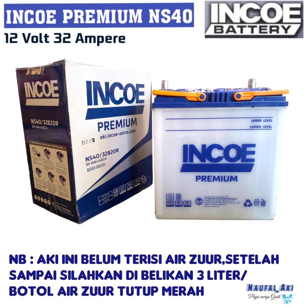 Aki Mobil Avanza/Rush/Espass/Terios/Xenia/Katana/Carry INCOE NS40 32 AH