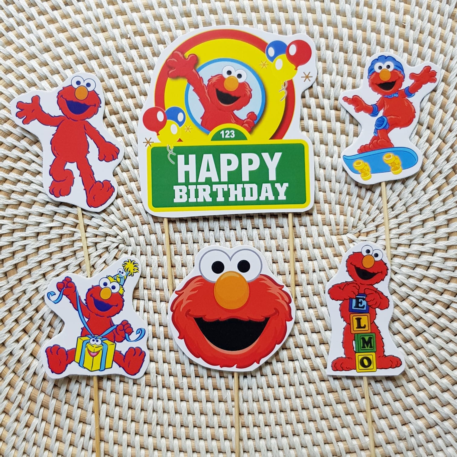SK Elmo Sesame Street Birthday Cake Topper Cupcake Pudding Hiasan Kue 1 ...