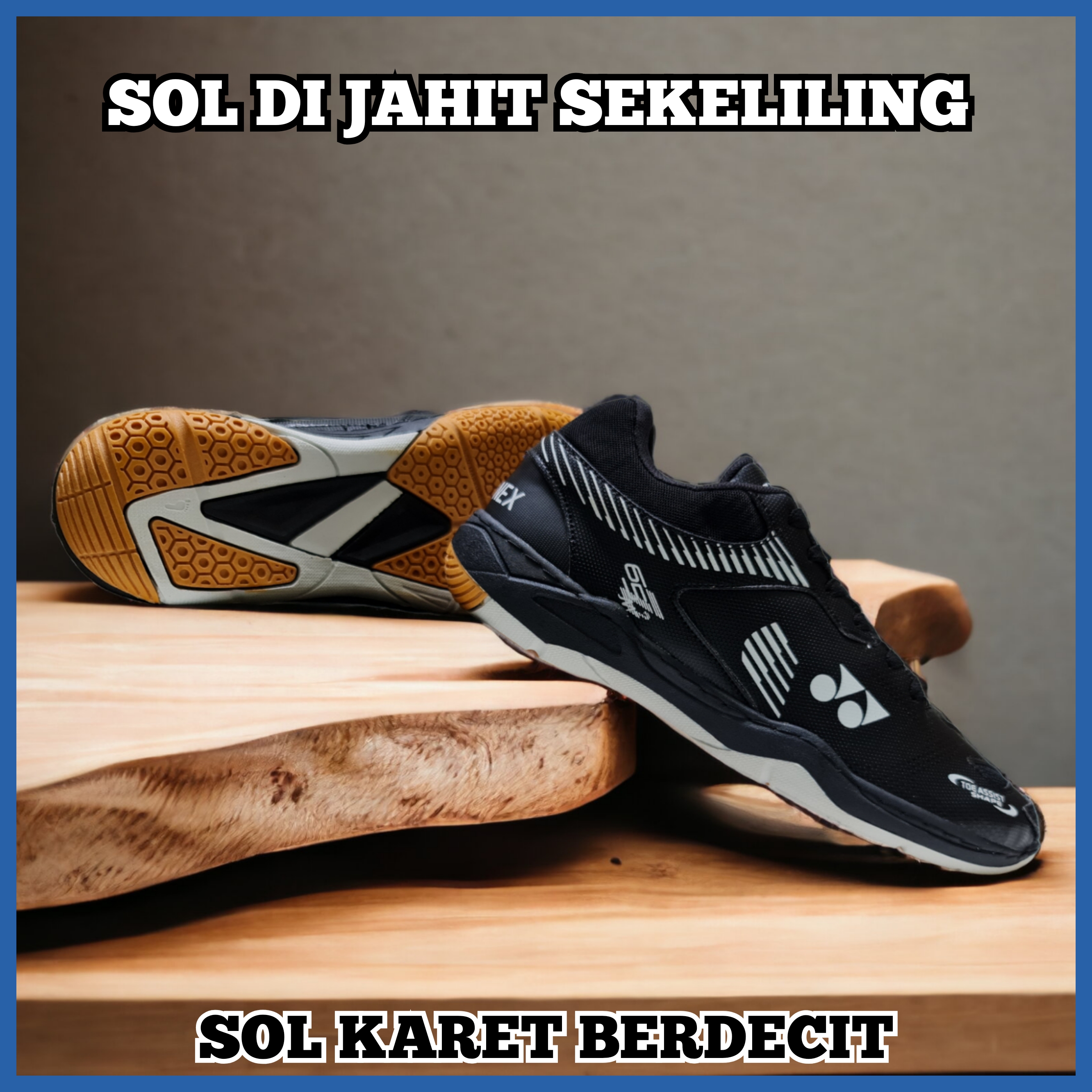 SEPATU BADMINTON SOL KARET BERDECIT SUDAH DI JAHIT SEKELILING