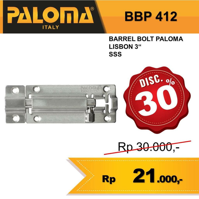 Grender Slot Kunci Barrel Bolt Paloma BBP 412 Ukuran 3 Inch Grender Slot Kunci Barrel Bolt Paloma BBP 412 Ukuran 3 Inch