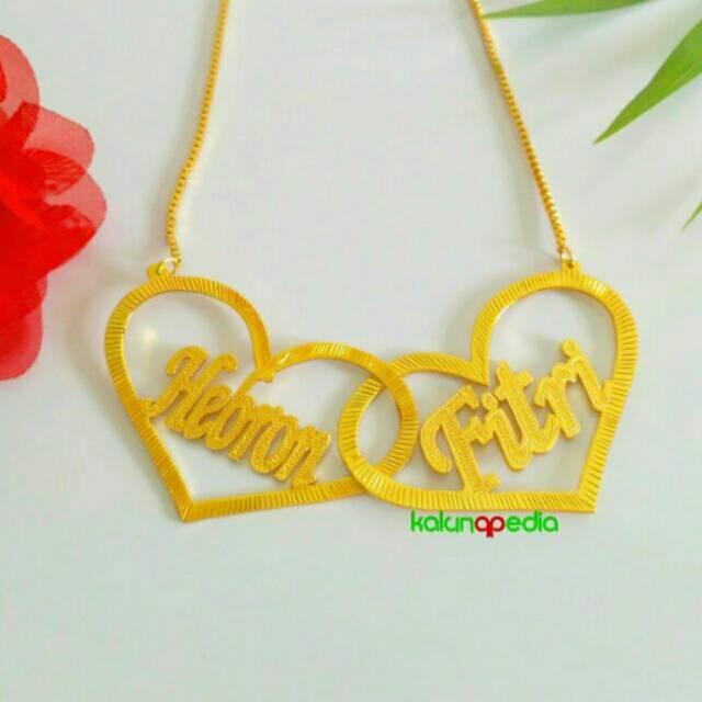 Kalung Nama Custom Double Love + Grafir 