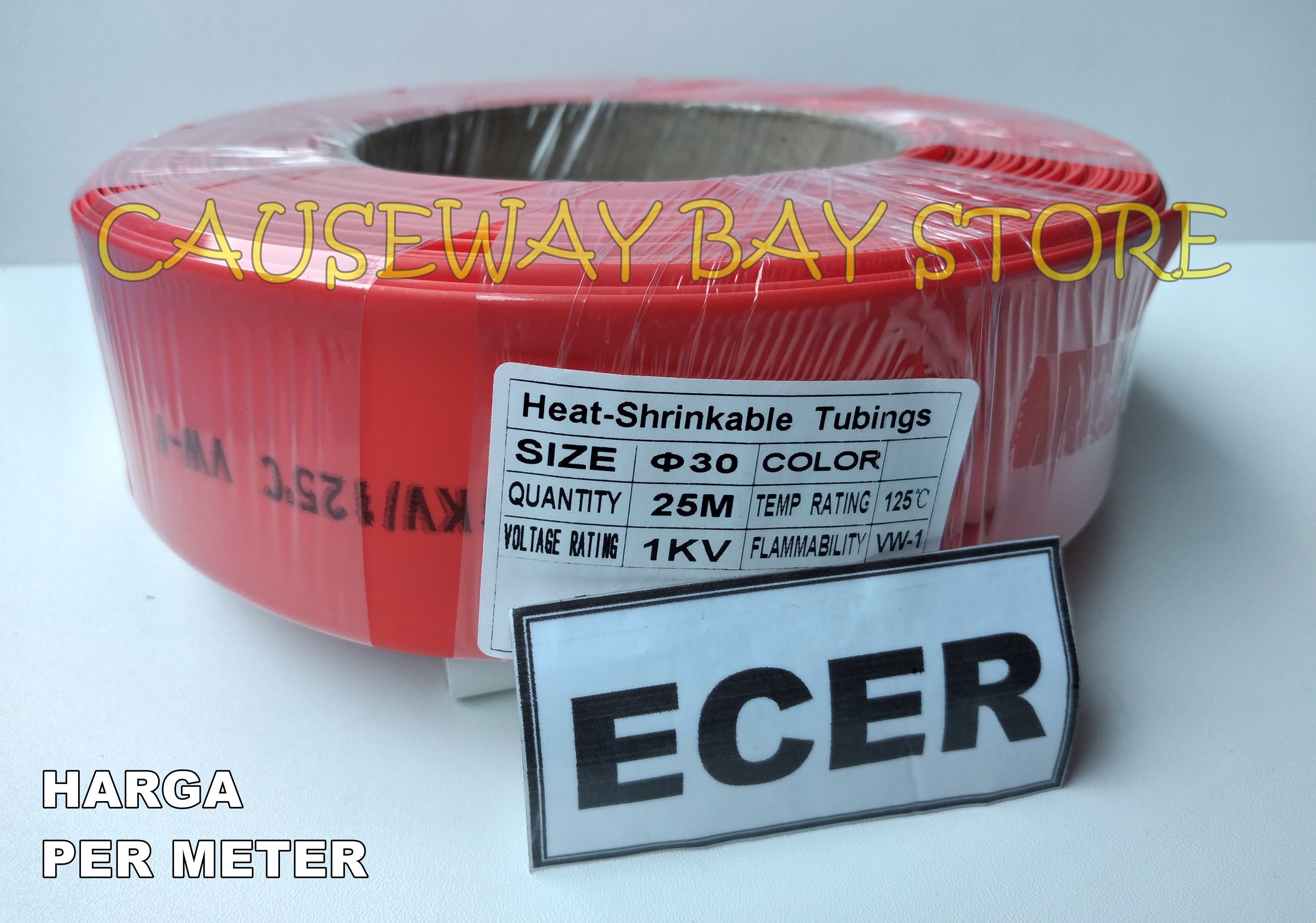 ISOLASI BAKAR ( HEAT SHRINK ) 30MM MERAH ECERAN (HARGA PER METER ...