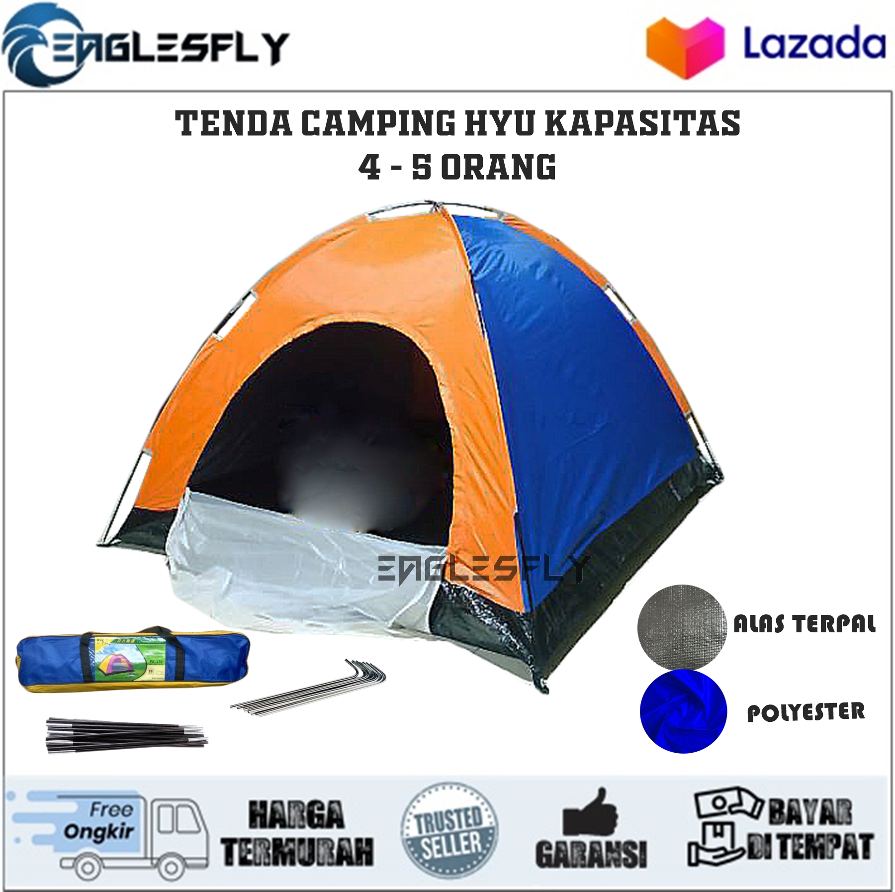 Tenda Camping Kapasitas 4 5 Orang Dewasa Alas Terpal Anti Air Tenda