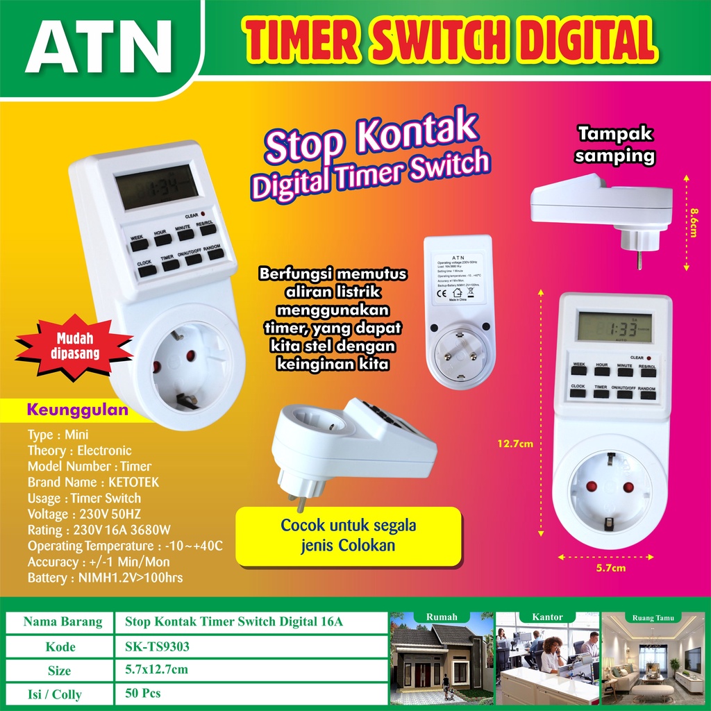 Timer Switch Socket Clock Sum 24 JAM Stop kontak ATN Lazada Indonesia