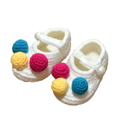 1 pasang sepatu bayi rajutan wol buatan tangan bayi sepatu bayi untuk yang baru lahir 0-12 bulan bayi putih 10.97 m