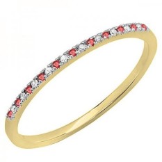 10 K Kuning Emas Sepanjang Ruby & Putih Berlian Wanita Mungil Ulang Tahun Stackable Tali (Ukuran 7.5)-Internasional