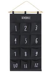 12 Kantong Linen Kapas Fabric Jadwal Closet Hanging Storage Bag Kasus Di Atas Pintu/Dinding Organizer Home Organizer Caddy Holder (Hitam) -Intl