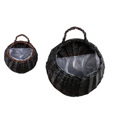 2 Pcs Jerami dan Willow Keranjang Wicker Pot Bunga Flower Wall Hanging Pot Bunga Gantung Keranjang Rotan Pedesaan Hanging Wall Keranjang (Kopi Hitam) -Intl