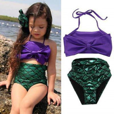 2016 Girls Anak Bayi Putri Duyung Ekor Charm Bikini Set Pakaian Baju Renang (Ungu + Hijau)