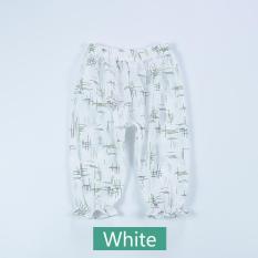 2017 New Summer Female Baby Floral Anti-mosquito Pants Home Air Conditioning Pants Cotton Linen Thin Lantern Pants - White