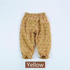 2017 New Summer Female Baby Floral Anti-mosquito Pants Home Air Conditioning Pants Cotton Linen Thin Lantern Pants - Yellow