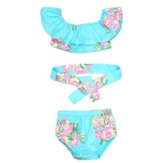 3 Pcs Bayi Baru Lahir Bunga Ikatan Simpul Swimable Swimwear Swimsuit Beachwear Top + Brief + Headband (Biru)-Intl