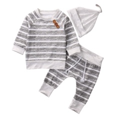 3 Pcs/set! Pakaian Bayi Set 2017 Musim Gugur Bayi Laki-laki Pakaian Bayi Bergaris Kaus Atasan + Celana Legging 2 Pcs pakaian Set-Internasional