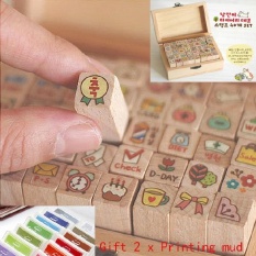 40 PCS Kartun Kayu Stamp Set With 2 Acak Pencetakan Warna Lumpur-INTL