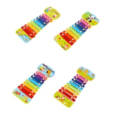 8 Catatan Kartun Kayu Xylophone Glockenspiel Alat Musik Musik Mainan (Warna-warni)-Internasional