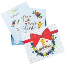 Baby Boy Gift Set with Baby Memory Book & Monthly Stickers: Modern Photo Journal & Keepsake Album for Boys - First 5 Years - Shower Gift Idea for Mom, Dad or Grandparents - intl