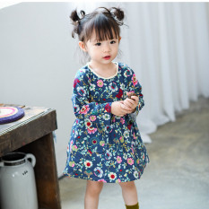 Baju Biru Anak Bayi Perempuan Katun Bermotif Bunga Gaun Vintage Lengan Panjang Model Eropa Gaun Ulang Tahun Balita Pakaian Bayi (biru) -Internasional