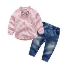 Baby Long Sleeve Tops Celana Jeans Denim Pakaian Set-Intl