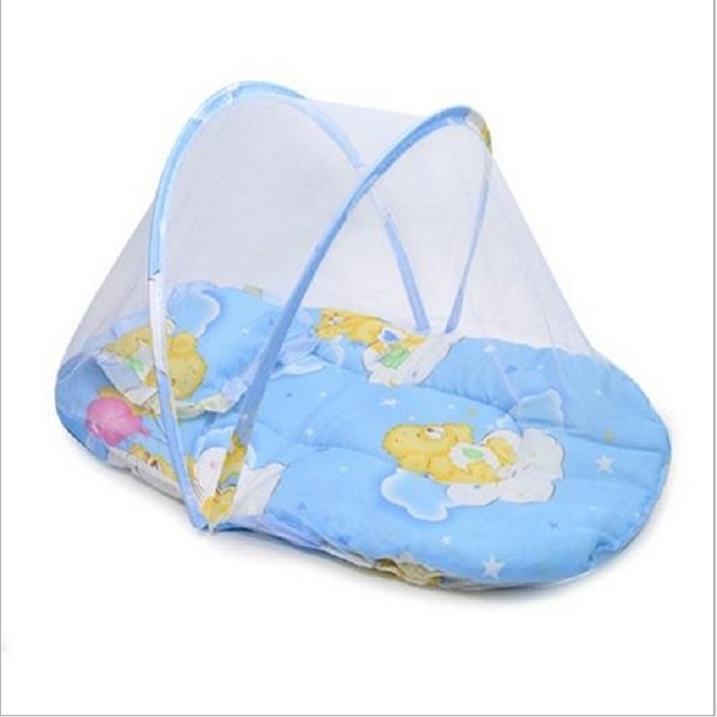 Baby Nyamuk Serangga Cradle Bed Netting Canopy Cushion Kasur untuk Bayi Biru