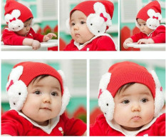 Topi Bayi Dengan Penutup Telinga Untuk Properti Foto (Merah)
