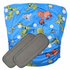 Babyland celana clodi bayi cuci ulang motif Blue Madagaskar untuk bayi berat 8 sampai 20 kg dengan 2 penyerap ompol Bamboo Charcoal 5 lapis