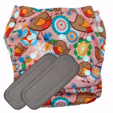Babyland celana clodi bayi cuci ulang motif Peach Bird untuk bayi berat 8 sampai 20 kg dengan 2 penyerap ompol Bamboo Charcoal 5 lapis