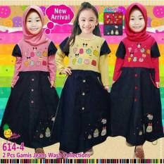 Baju Muslim Gamis Anak Perempuan Little Pineapple Kaos Jeans Tsum Tsum