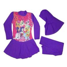 Baju Renang Anak Muslim Karakter My Little Pony - Ungu Tua Untuk Umur 5-10 Tahun