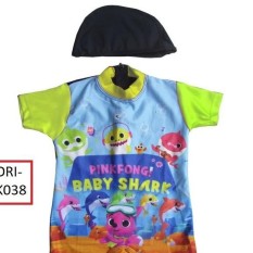 Baju Renang Bayi Karakter Baby Shark Merah dengan Topi - K038
